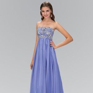 NEW SLEEVELESS STRAPLESS A-LINE CHIFFON GOWN EMBROIDERED WITH RHINESTONES GL1069